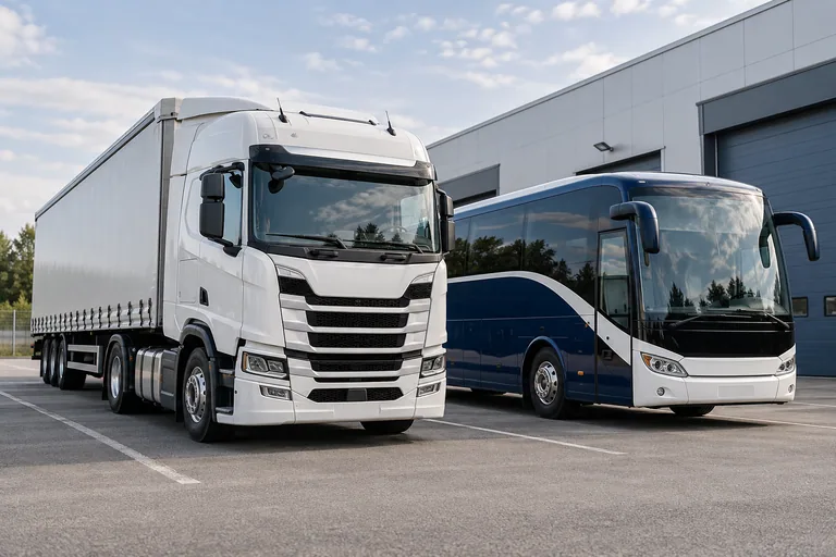 Illustration d’un poids lourd et d’un autocar